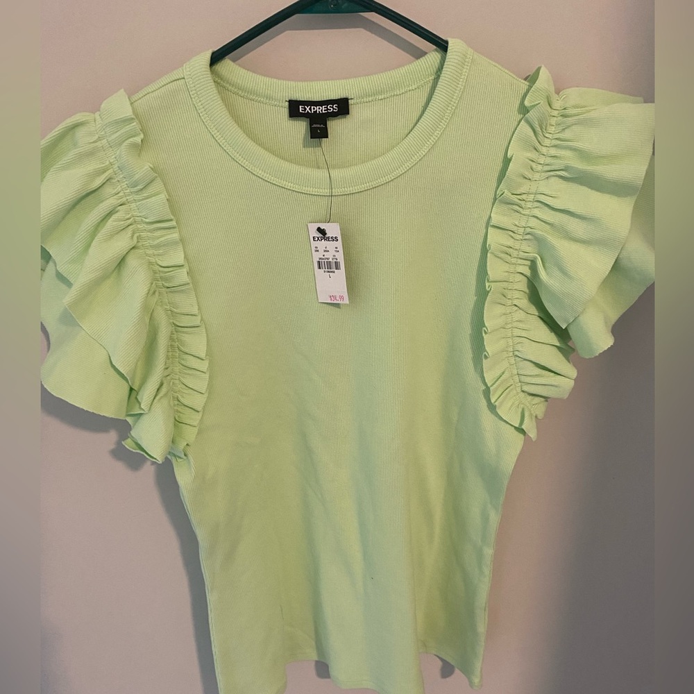 Express Green Flutter Sleeve Ruffled Blouse